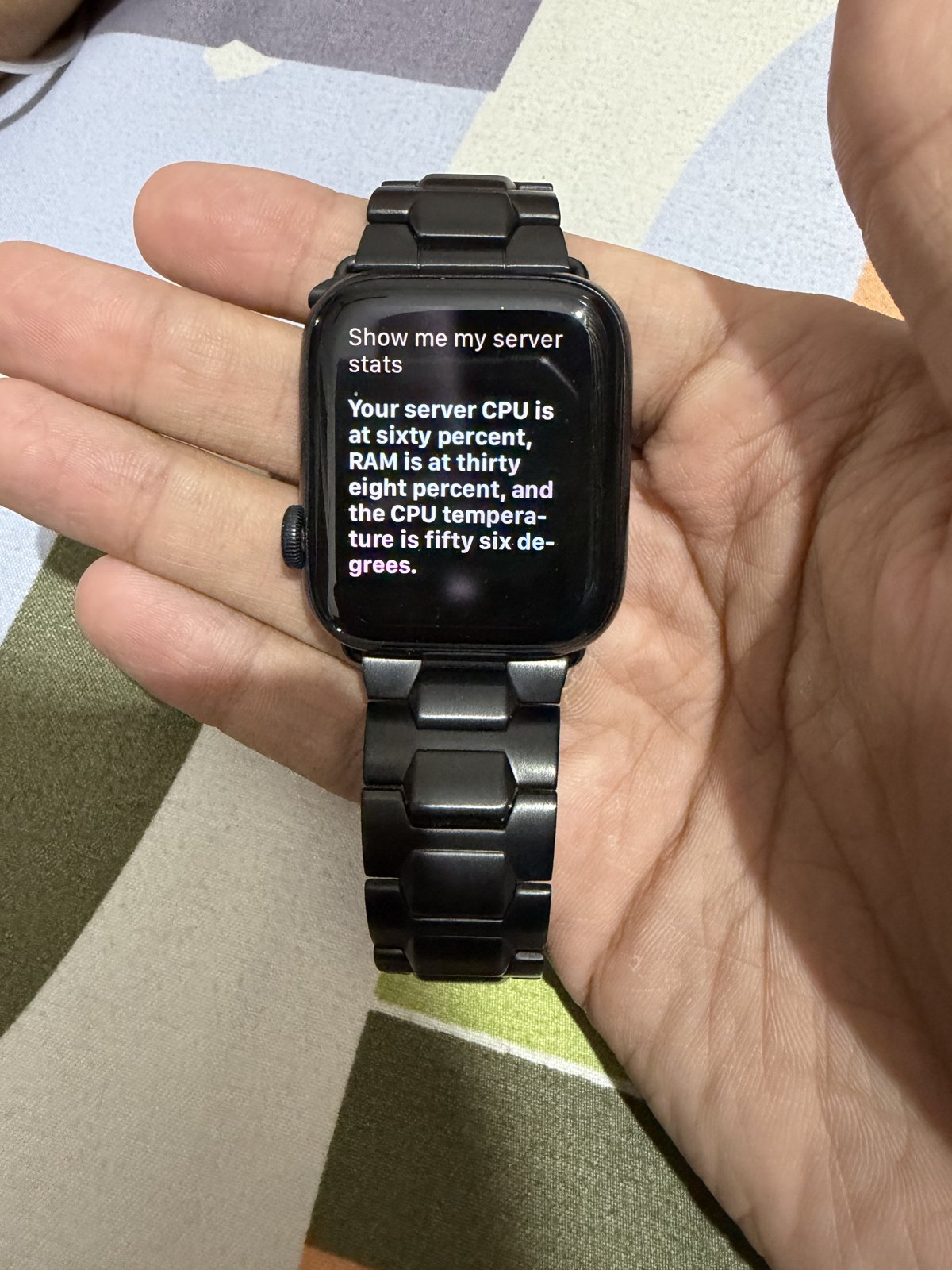Yantra answering a status query on the Apple Watch